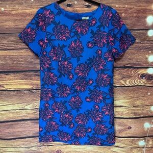 J. Crew Blue and Pink Floral Short Sleeve Tee